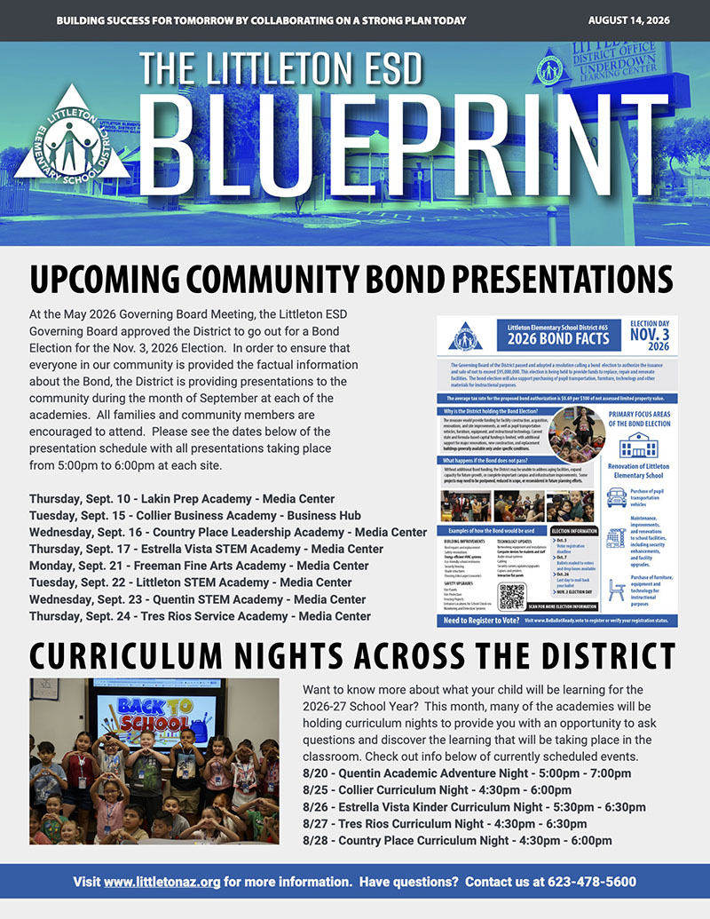 The Littleton ESD Blueprint newsletter for August 14, 2026
